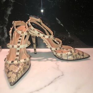 Valentino rockstud white snake sandal